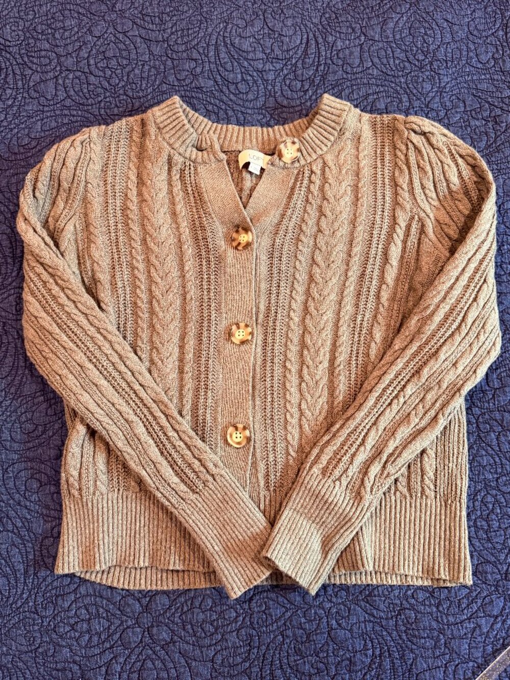 LOFT Cable Knit Button Cardigan Sweater Brown Size Large